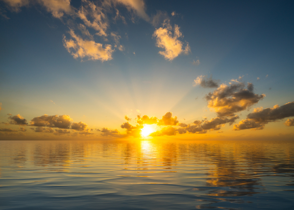 Beautiful sunset reflected in a calm peaceful ocean by Steve Heap