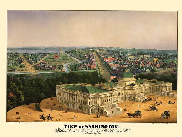 Low-angle birds-eye view of central Washington DC from 1852 by Steve Heap