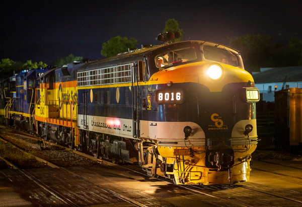 Diesel railroad engine at night by Steve Heap