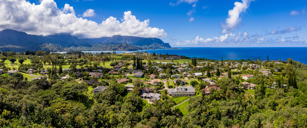 Aerial shot over Princeville with Hanalei Bay by Steve Heap