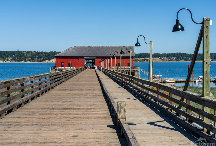 Wooden pier leading to famous red Coupeville wharf on Whidbey Is  Print