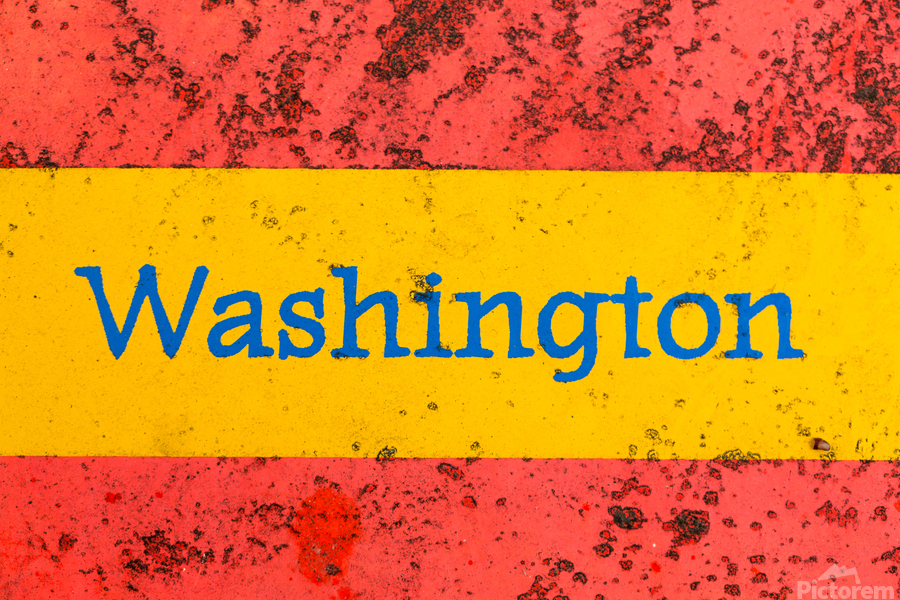 Macro photo of state of Washington name on newstand  Print