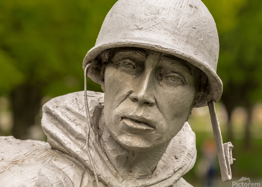 Close up of head of soldier statue in Korean War   Print