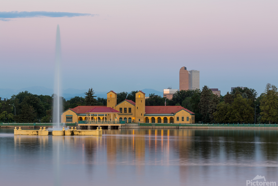 City Park in Denver with boathouse Ferril Lake  Print