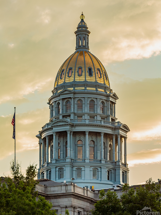 Gold covered dome of State Capitol Denver  Print