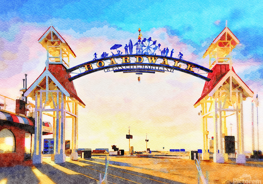 Watercolor of famous sign above Ocean City  Imprimer