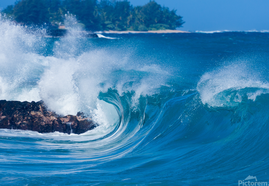 Powerful waves break at Lumahai Beach Kauai  Print