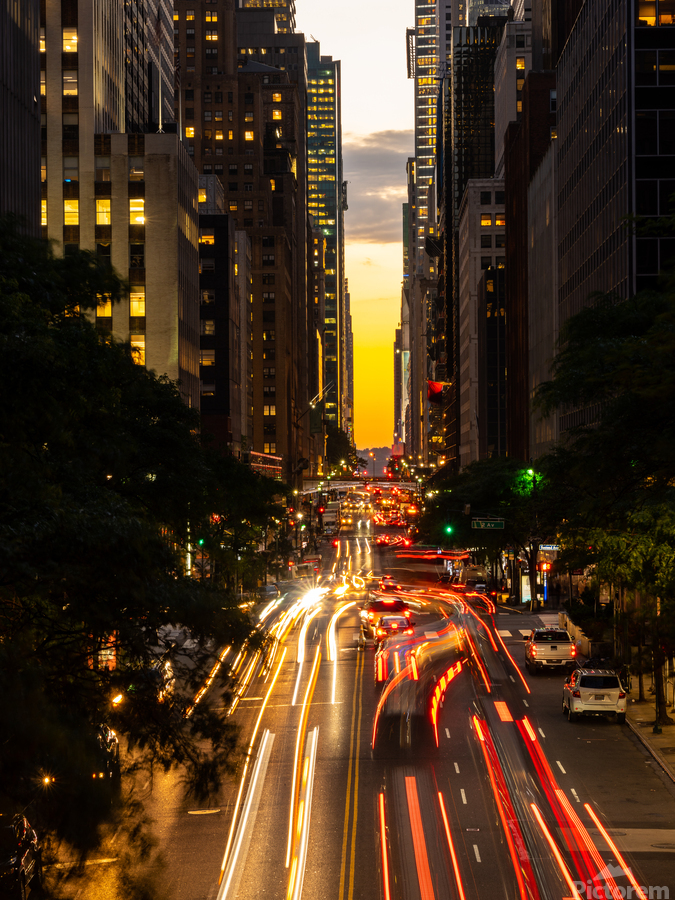 Traffic streams on 42nd street in NY after sunset  Print