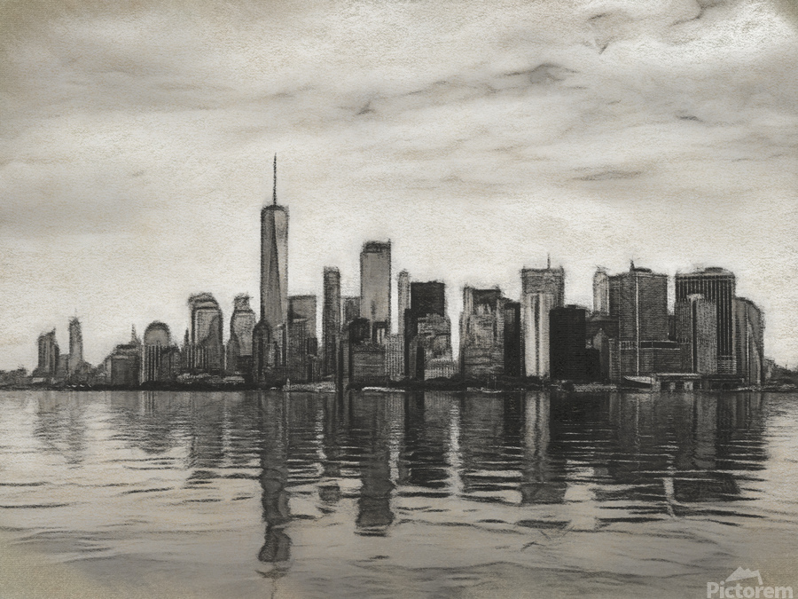 Charcoal drawing of the Manhattan Skyline  Print