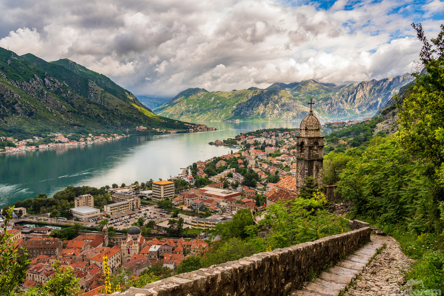 Steep path by church above Old town of Kotor  Print