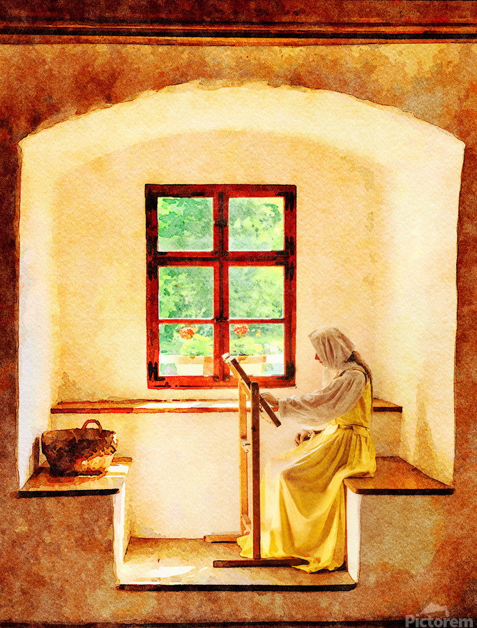 Water color of woman working on embroidery  Imprimer