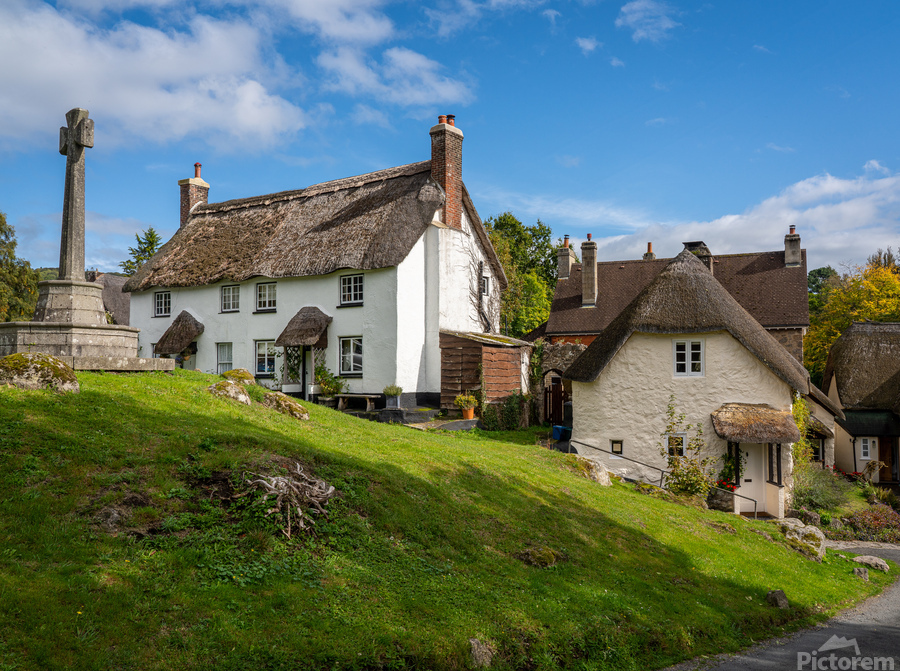 Thatched cottages in Lustleigh in Devon  Print