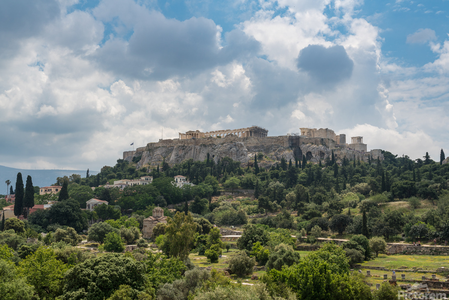 Acropolis hill rises above Greek Agora in Athens  Print
