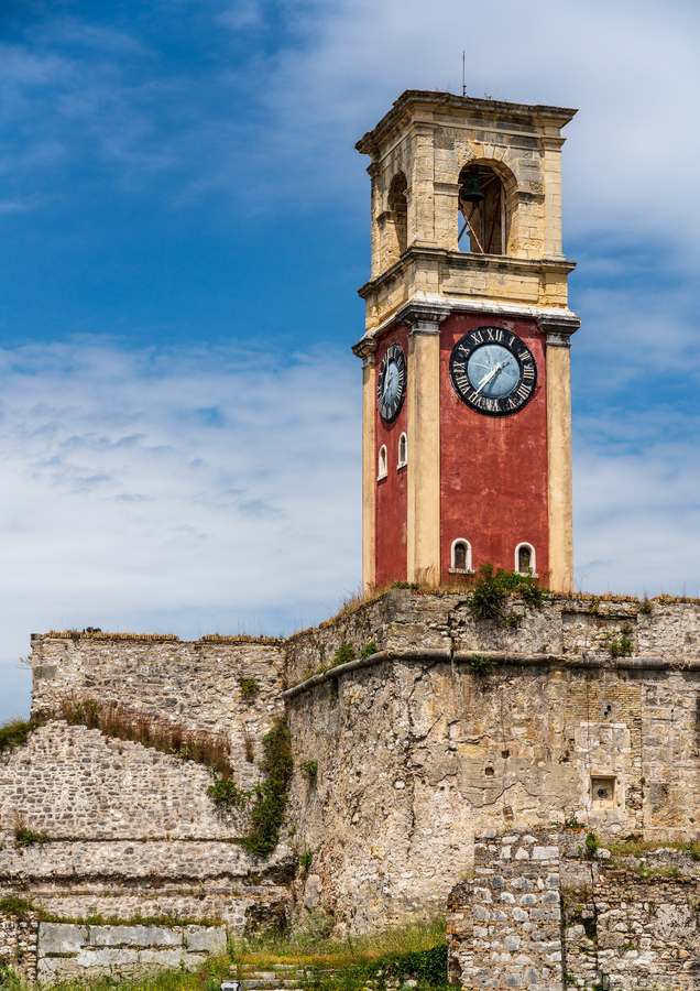 Clock tower in old fortress on Corfu  Print