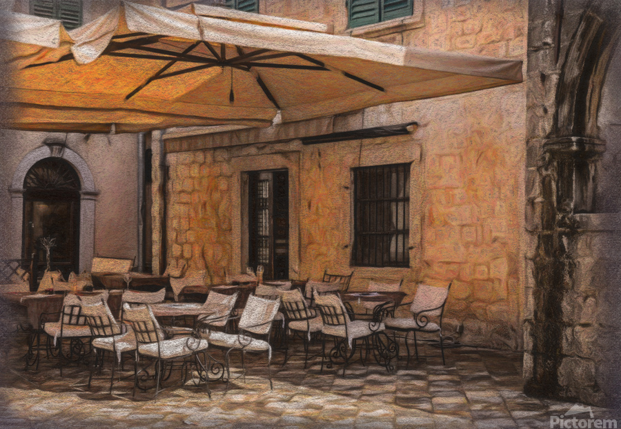 Cafe in Old Town of Kotor in Montenegro  Print