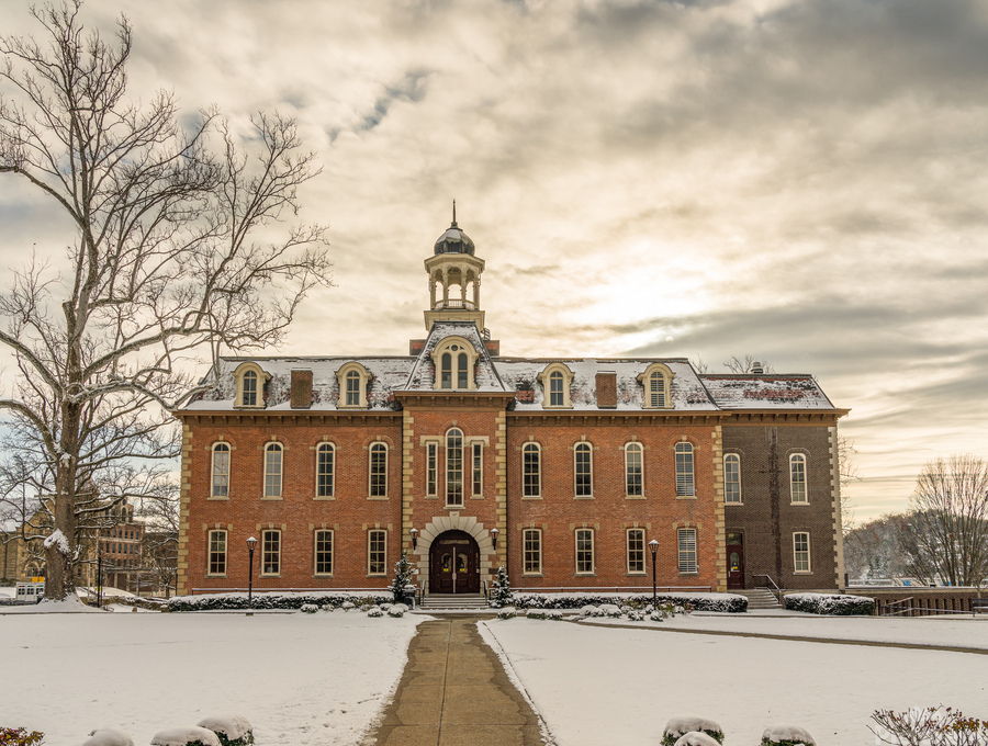 Martin Hall at West Virginia University in the snow  Print