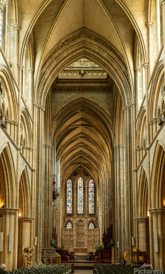Interior aisle to altar in Truro cathedral in Cornwall  Print
