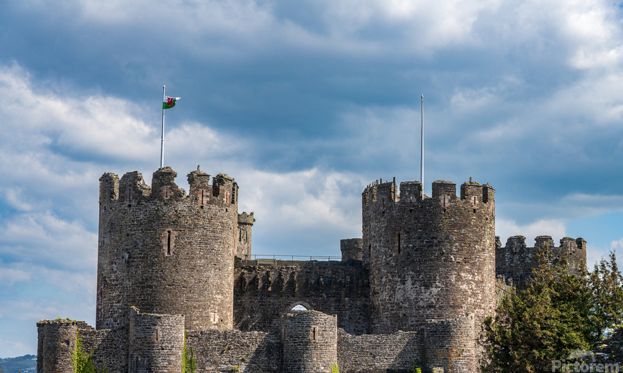 Flag flies over the historic Conwy castle in North Wales  Imprimer