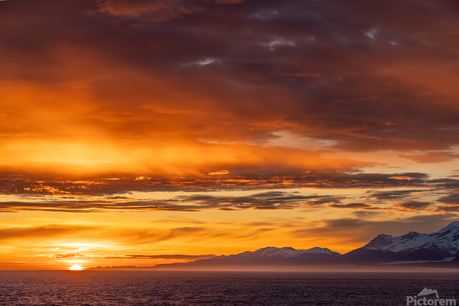 Sunset by Mt Fairweather and the Glacier Bay National Park in Al  Imprimer