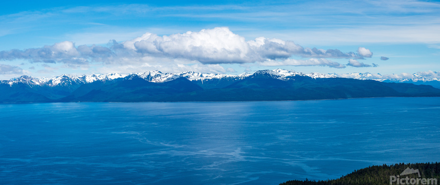 Broad panorama of the mountain range at Icy Strait Point in Alas  Print