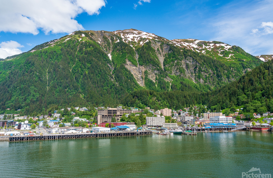 City of Juneau in Alaska seen from the water in the port  Print
