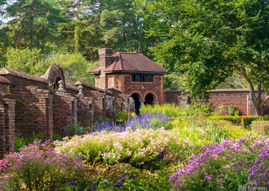 Brick walled garden for vegetables and flowers at Fort  Print