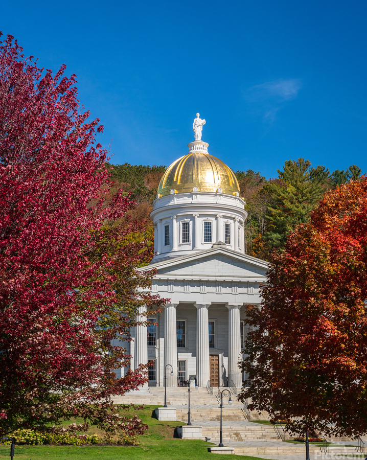 Gold dome of Vermont State House in Montpelier  Print