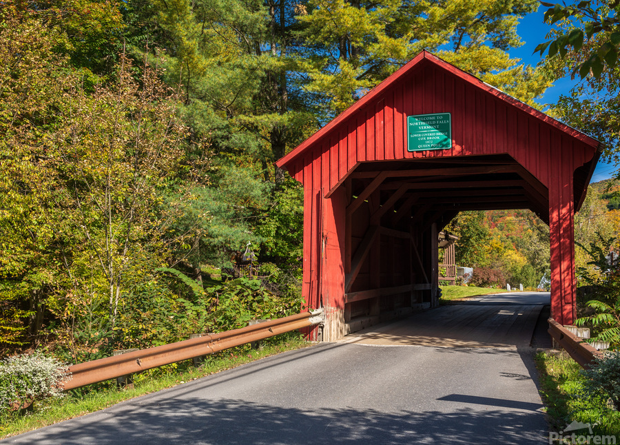 Lower covered bridge in Northfield Falls Vermont  Print