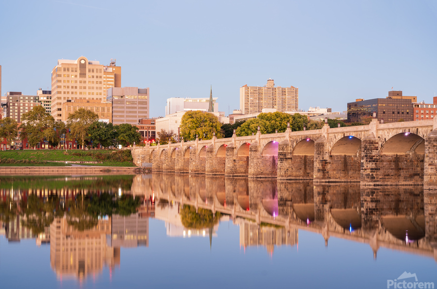 Reflections of Market Street bridge in the Susquehanna river  Print