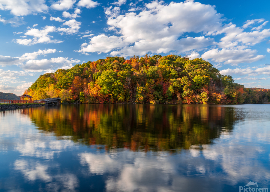 Perfect reflection of fall leaves in Cheat Lake  Print