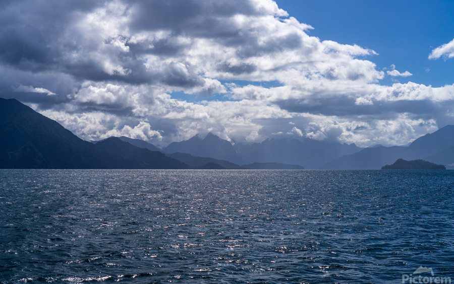 View across Todos los Santos lake towards Argentina from Petrohu  Print