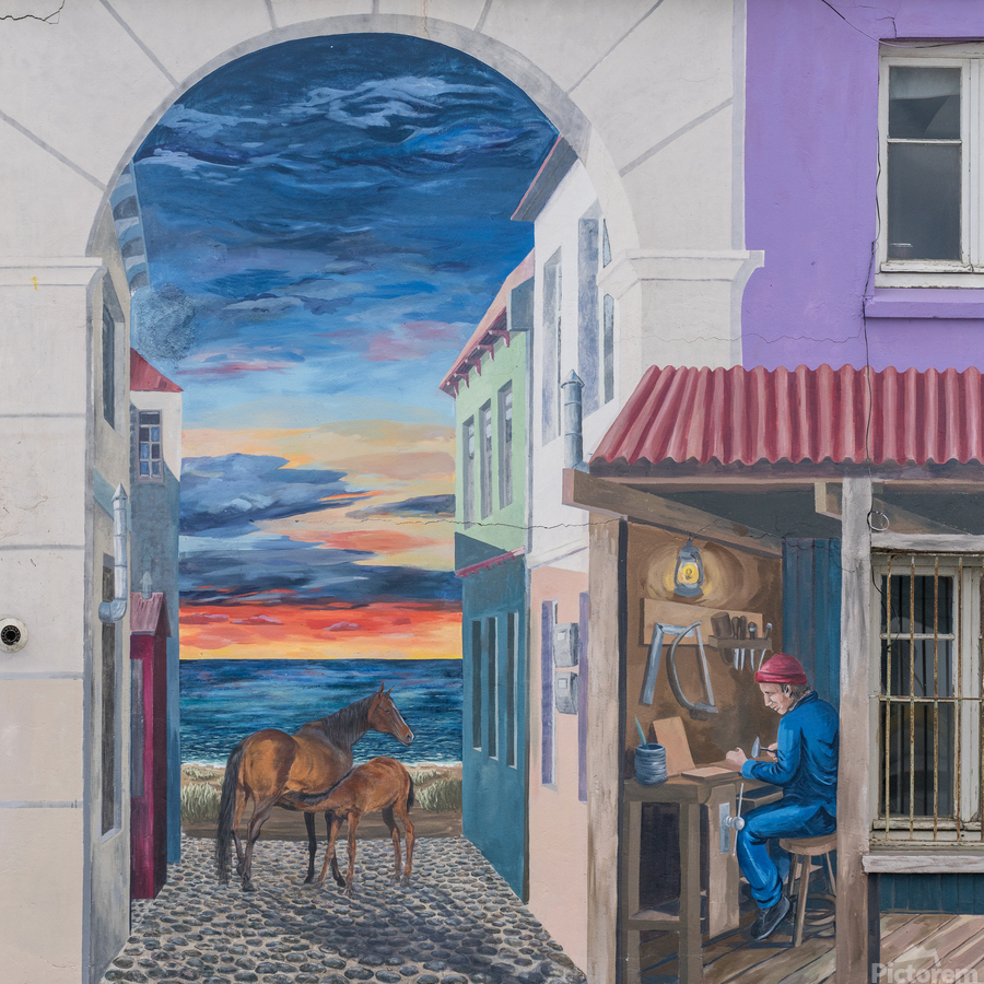 Wall mural of alley on building in Punta Arenas in Chile  Print