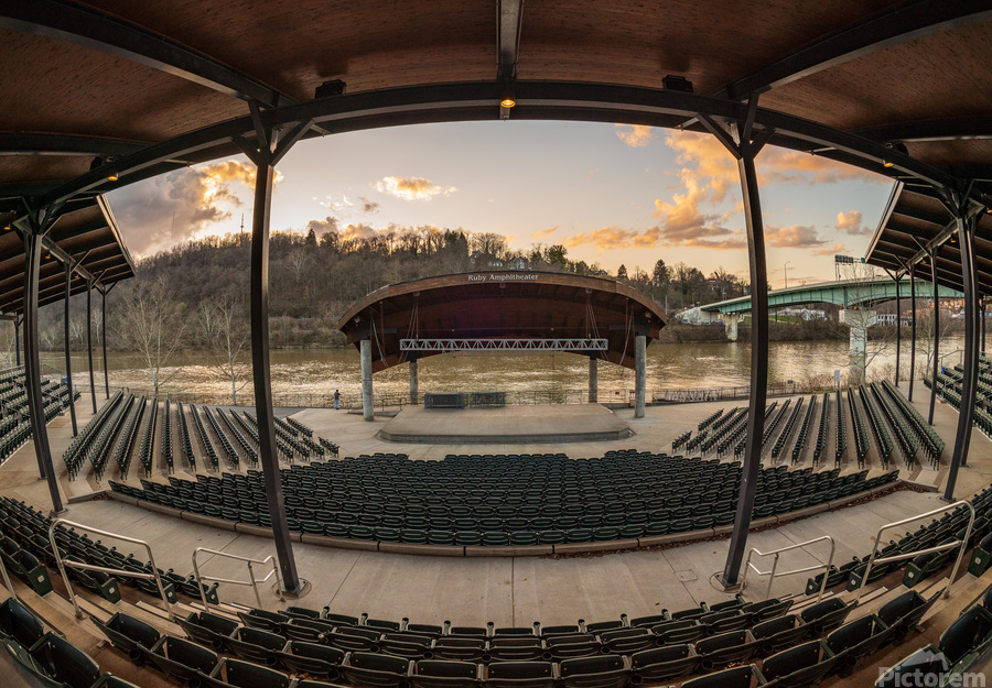 Fisheye lens view of Ruby Amphitheater in Morgantown WV  Print