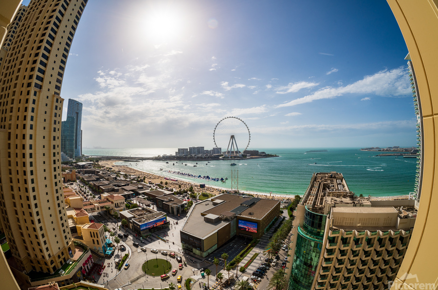 Fisheye view of Dubai observation wheel on Bluewaters Island  Print
