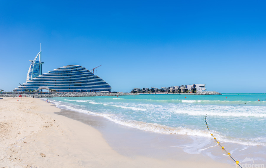 Iconic Burj al Arab behind newly constructed Marsa al Arab hotel  Print