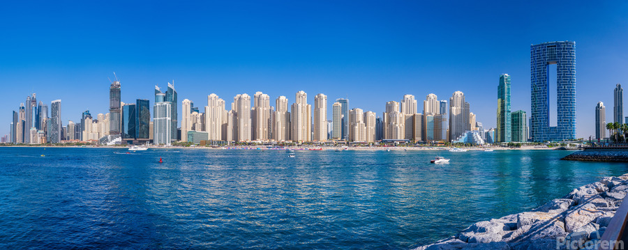 Skyline of hotels and apartments in JBR Beach above the beach  Imprimer