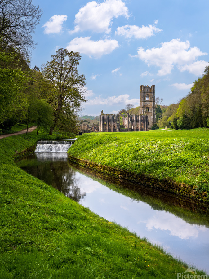 Springtime at Fountains Abbey ruins in Yorkshire England  Print