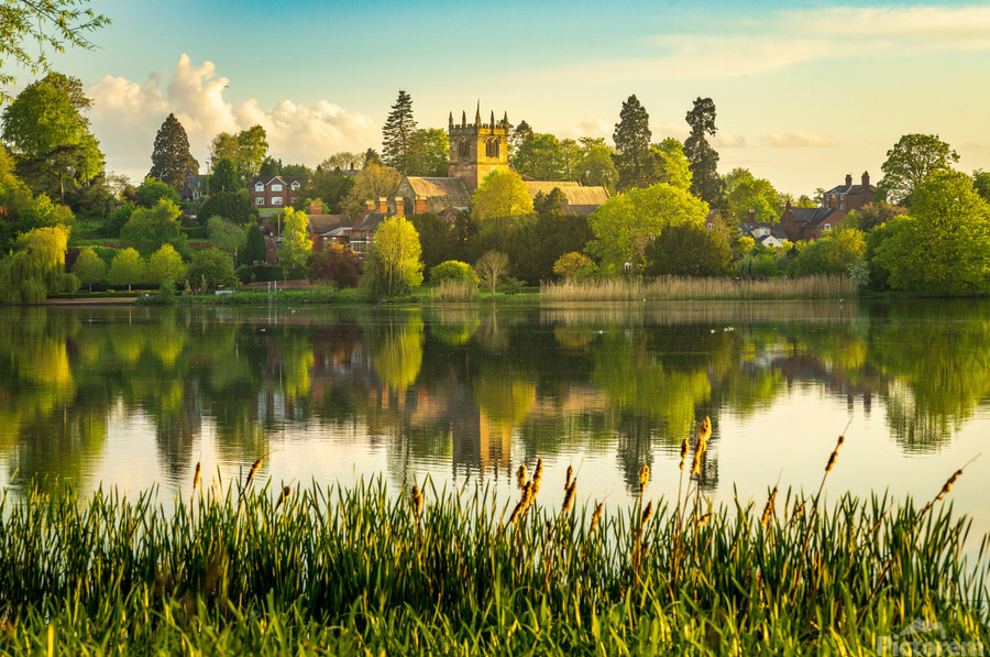 View across the Mere to the town of Ellesmere in Shropshire  Print