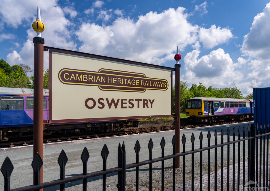 Oswestry railway station sign in Shropshire  Print