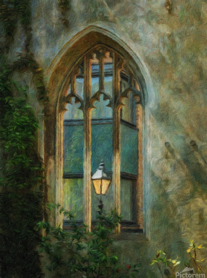 Oil painting of street light seen at St Dunstan church  Print