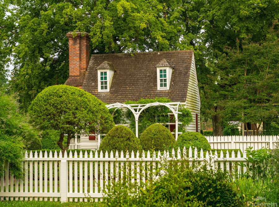 Old cottage and garden in Williamsburg Virginia  Print