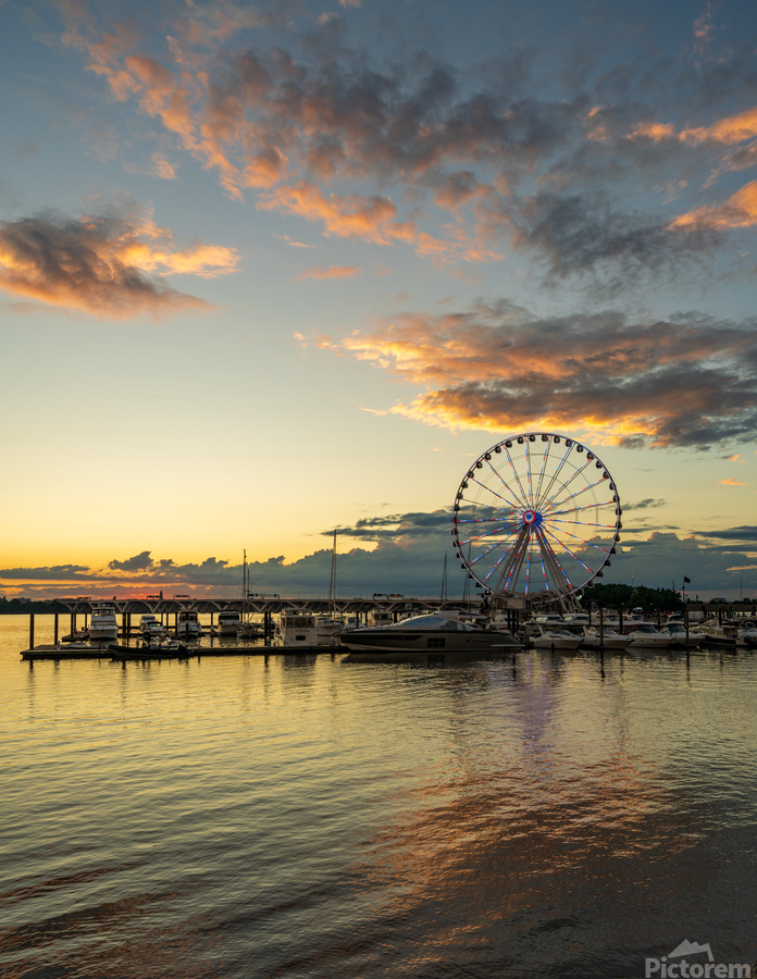 Ferris wheel at National Harbor at sunset  Print