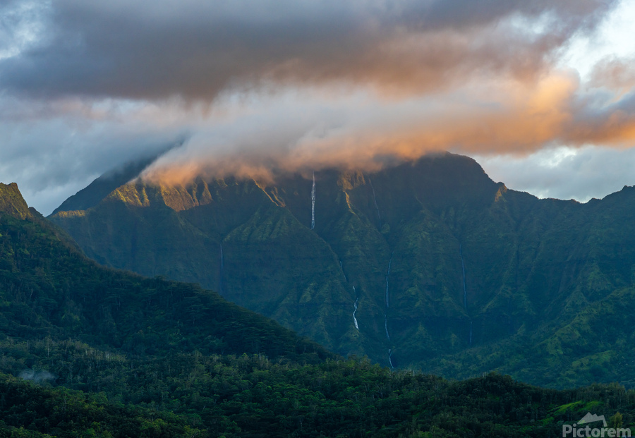 Sunset over the mountains of Hanalei Bay  Print