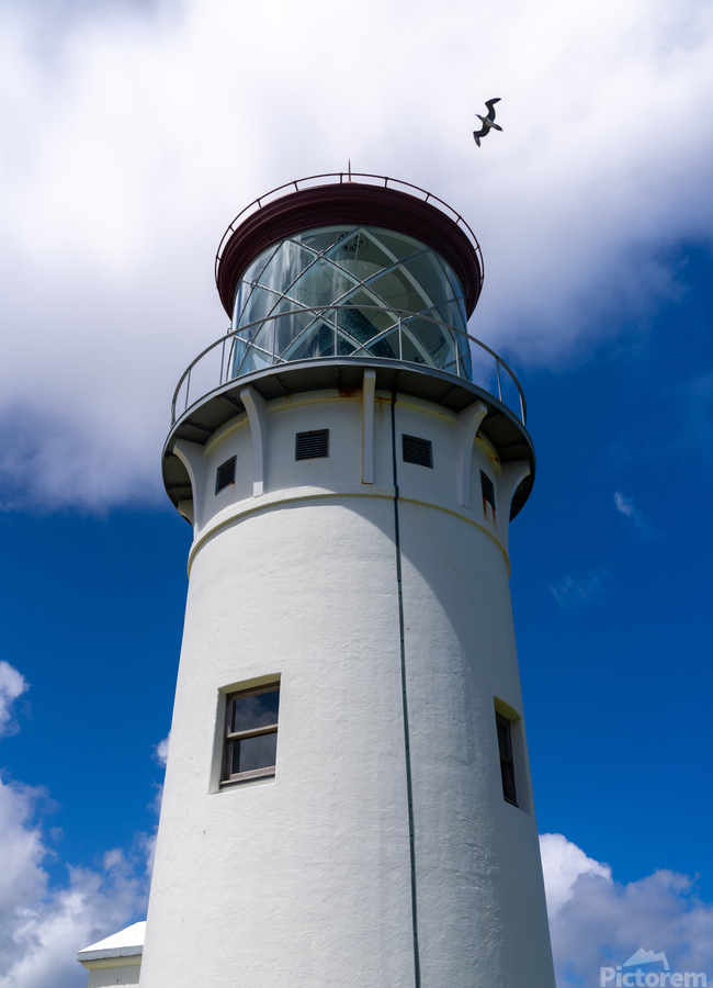 Detail of Kilauae lighthouse against blue sky on Kauai  Print