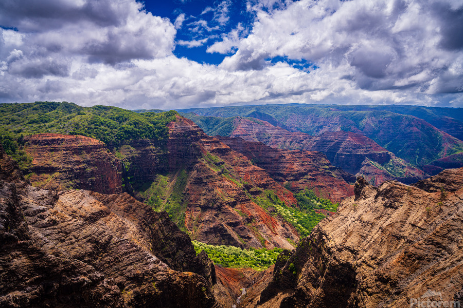 Dramatic sun lighting on Waimea Canyon on Kauai  Print