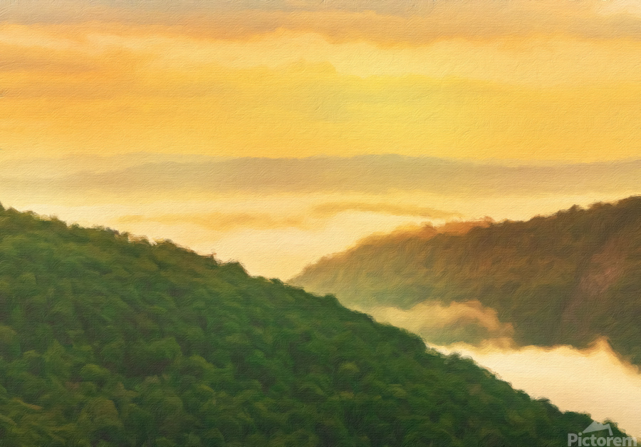 Painting of Cheat River gorge at sunrise near Raven Rock  Imprimer