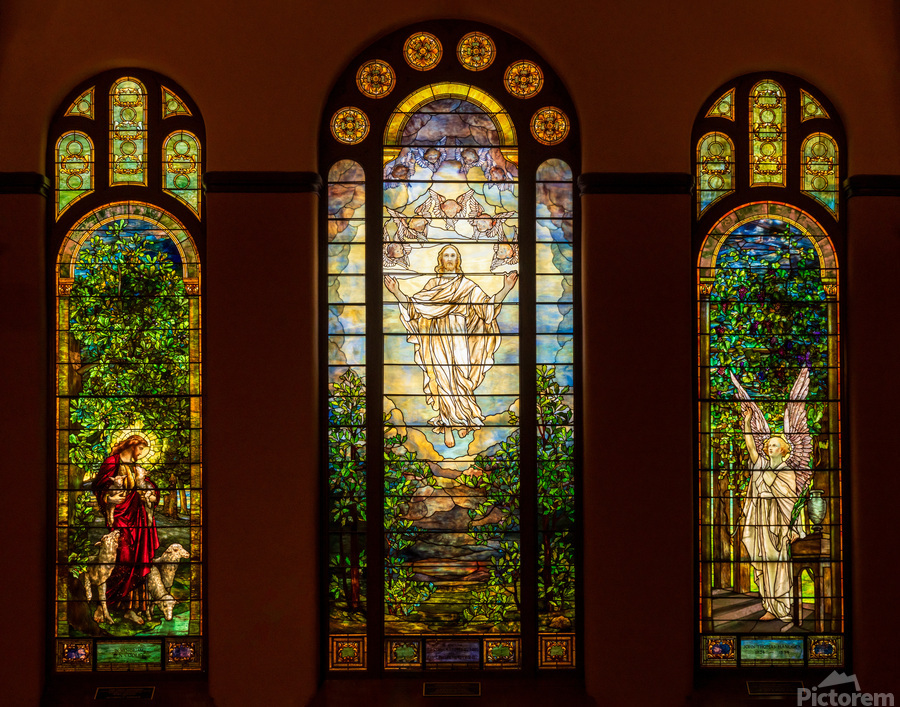 Three beautiful Tiffany stained glass windows from 1896  Print