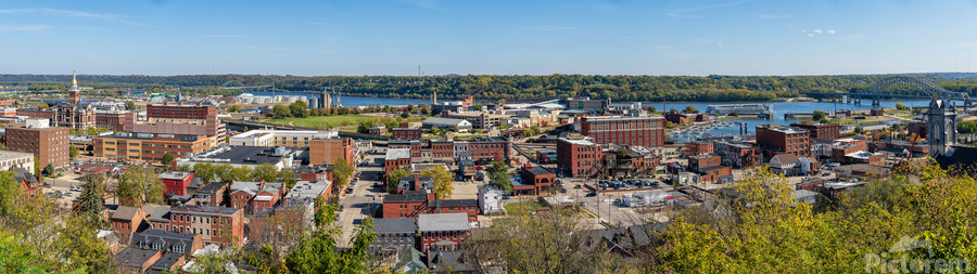 Wide panorama of the city of Dubuque in Iowa from funicular rail  Print