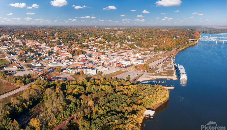 Townscape of Hannibal in Missouri from Lovers Leap overlook  Imprimer