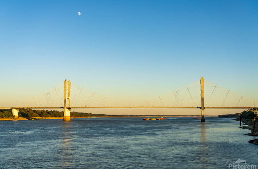 Modern Greenville bridge across the Mississippi to Arkansas with  Print